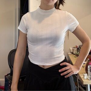 White Ribbed Mock Neck Top